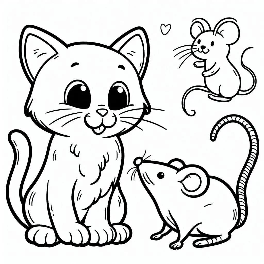 A Cat and Mouse - Playful Free Coloring Pages for Animated Fun! - free printable coloring page for kids to download