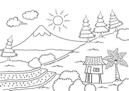 Beautiful Landscape Indonesian Village - free coloring page image 4 of 4