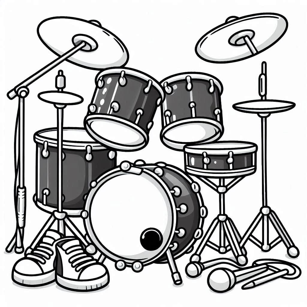 A Drum Set - Rhythmic Free Coloring Pages for Beat Lovers! - free printable coloring page for kids to download