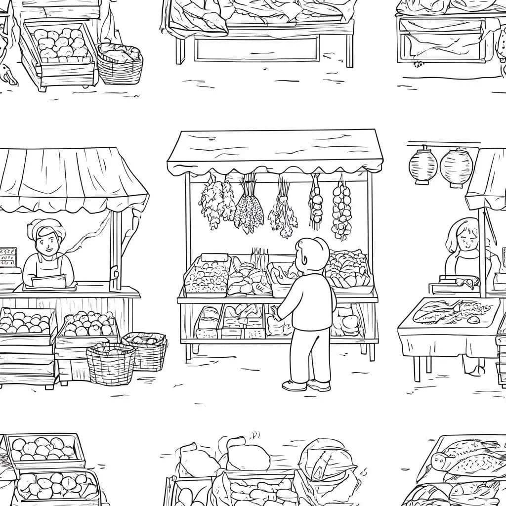 Colorful Market Day: A Traditional Market Adventure - free coloring page image 4 of 5