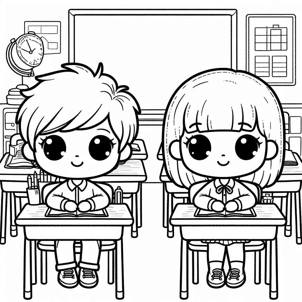 Boy and Girl Study in a Class - Free Coloring Pages for School-Time Fun! - free coloring page image 2 of 4