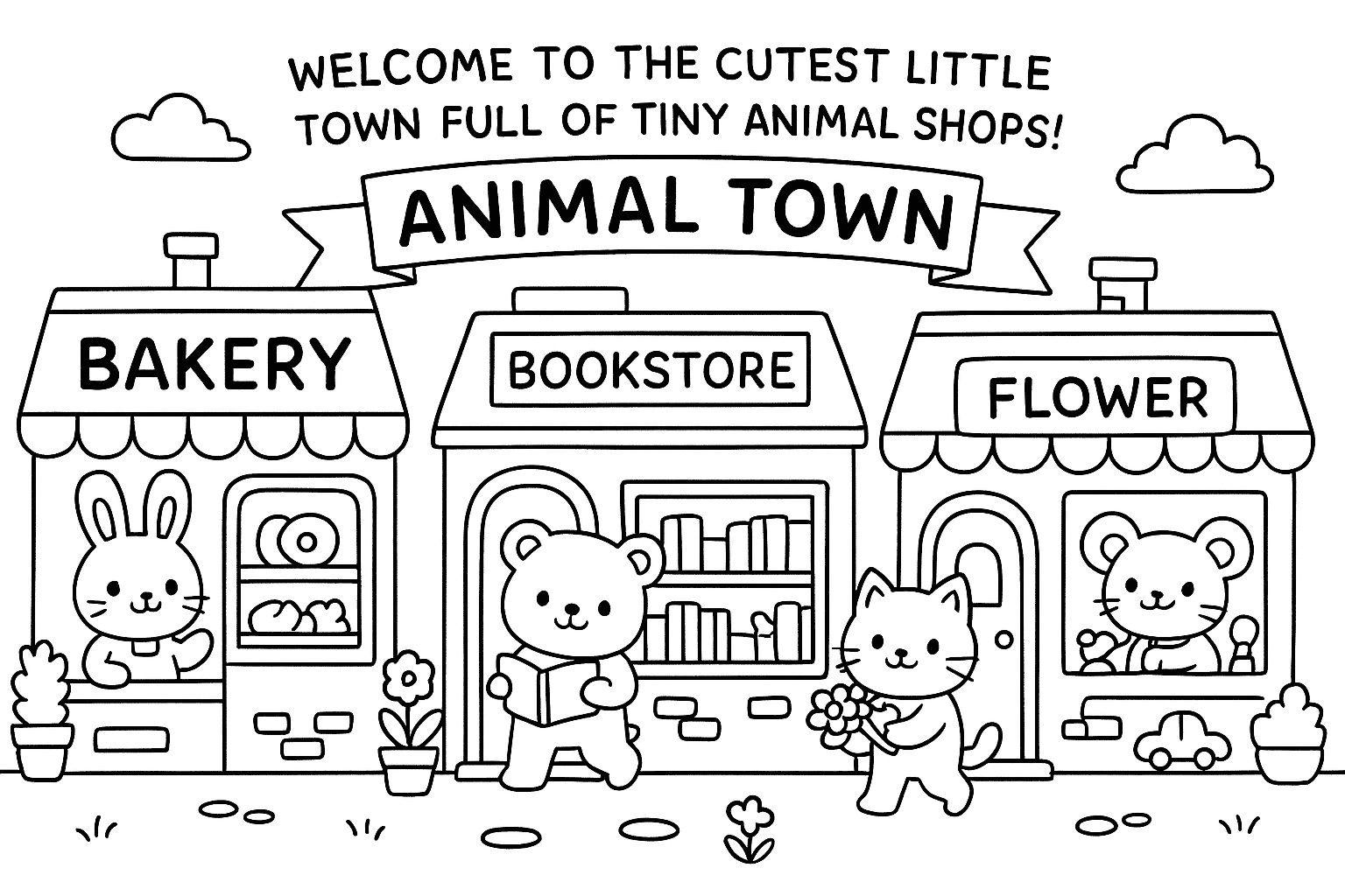Cute Shop Coloring Page – Adorable Animal Store Scene - free coloring page image 11 of 14