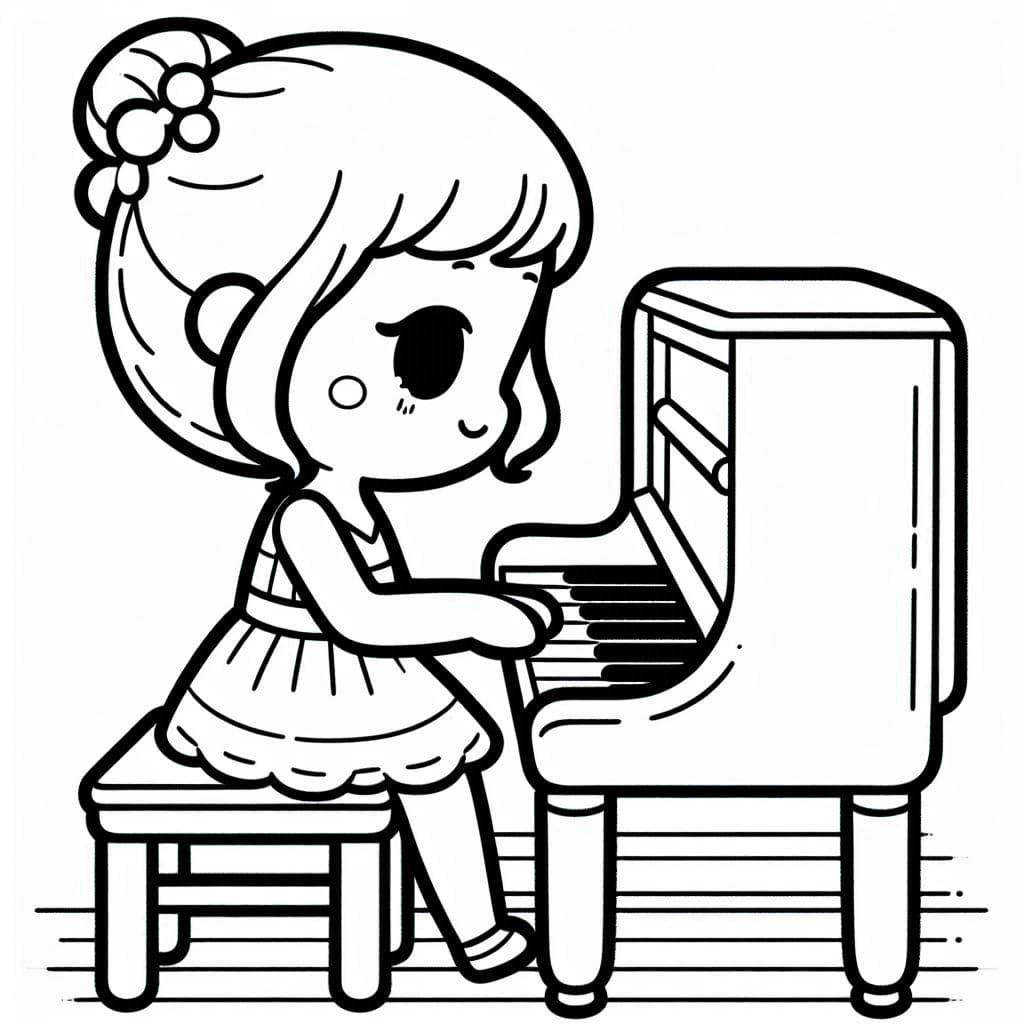 A Girl Play Piano - Musical Free Coloring Pages for Young Artists! - free coloring page image 3 of 4