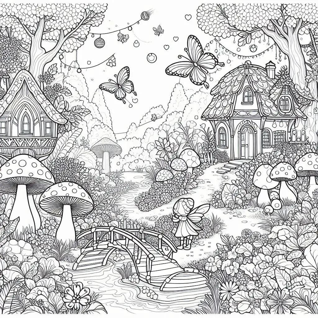 Fairy Village - Whimsical Free Coloring Pages for Magical Minds! - free printable coloring page for kids to download