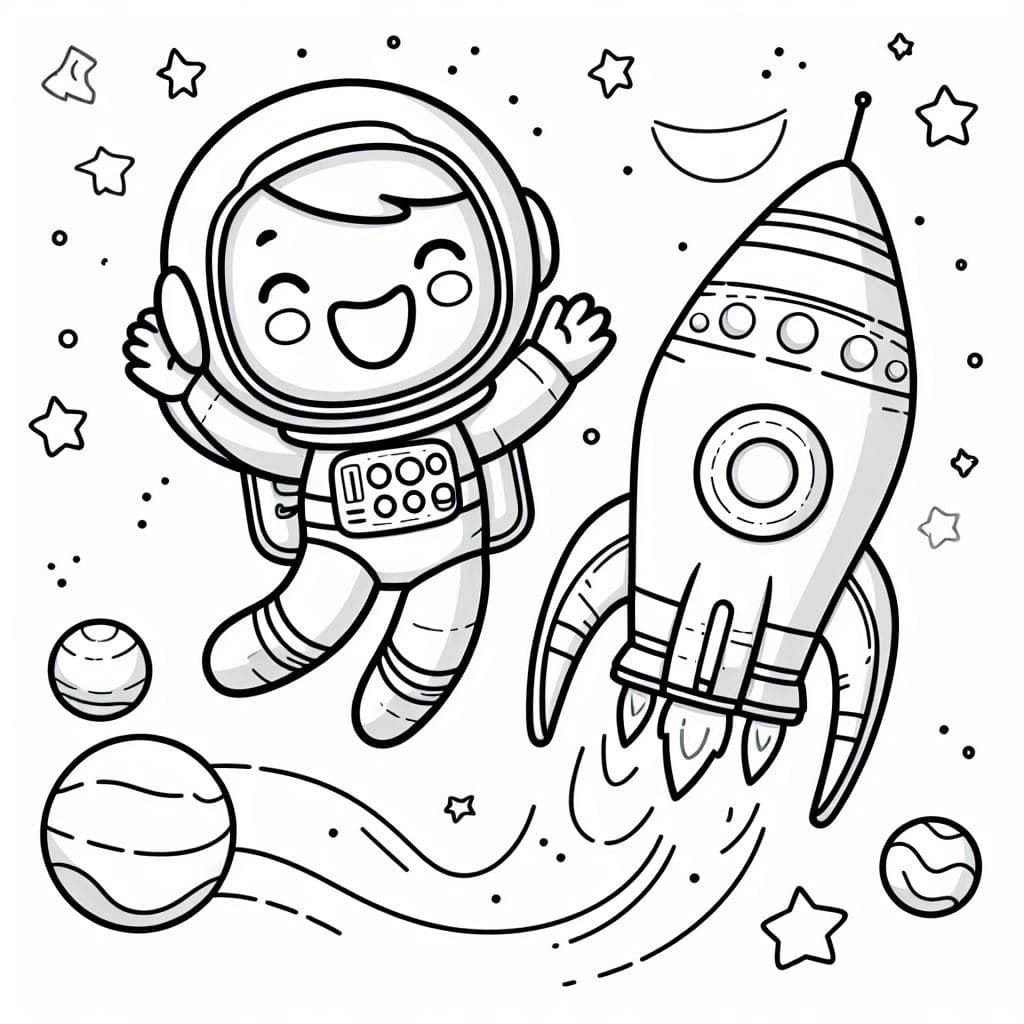 Astronaut and Rocket - Galactic Free Coloring Pages for Space Explorers! - free coloring page image 3 of 4