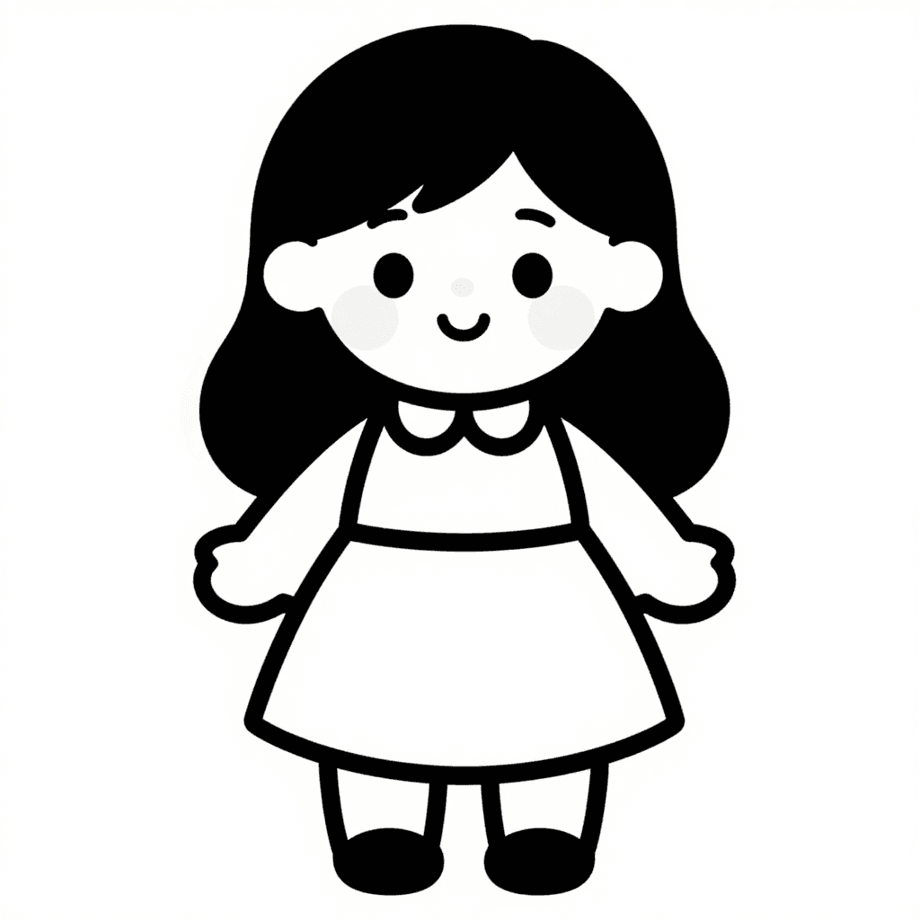 A Doll With Dress Coloring Page - free printable coloring page for kids to download