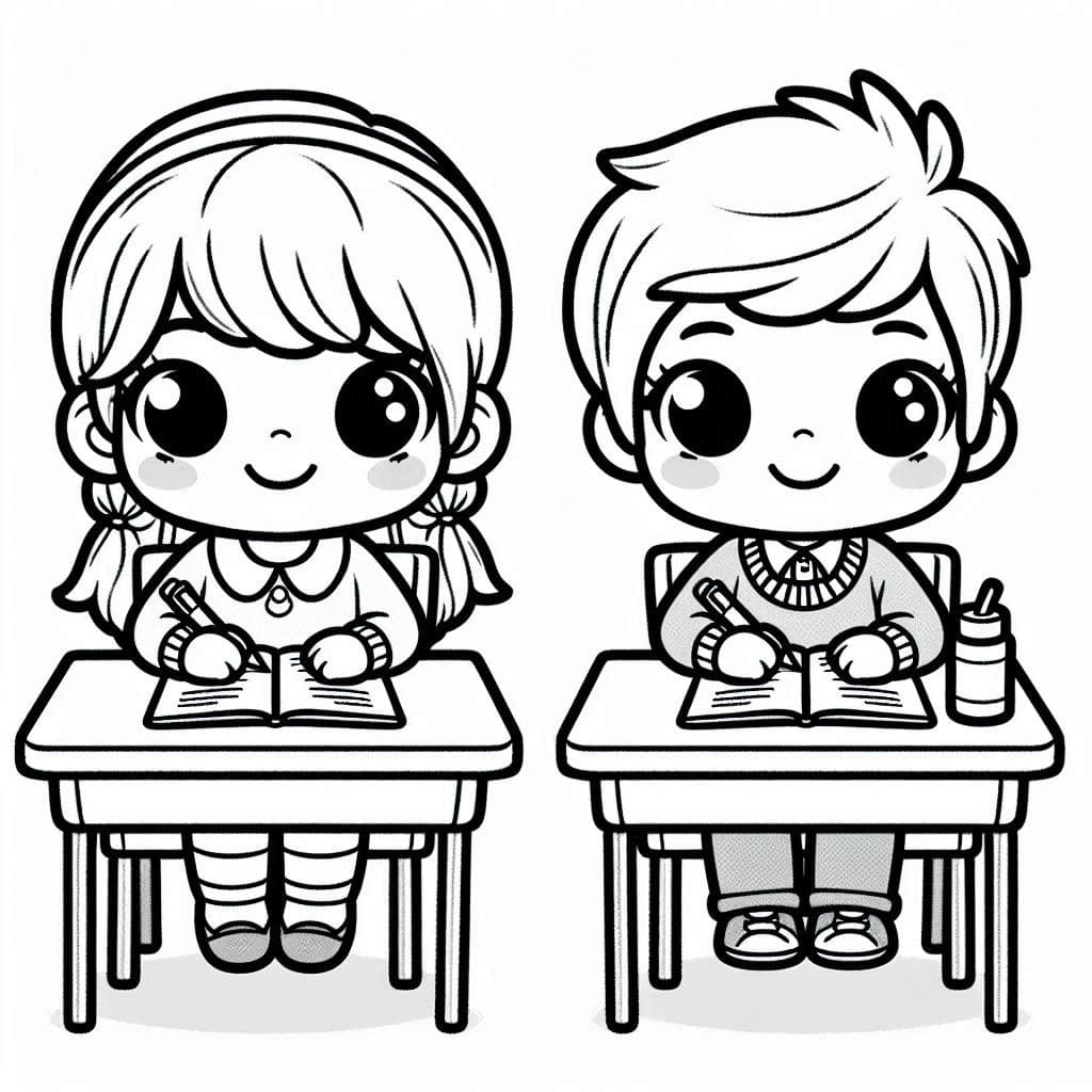 Boy and Girl Study in a Class - Free Coloring Pages for School-Time Fun! - free coloring page image 3 of 4