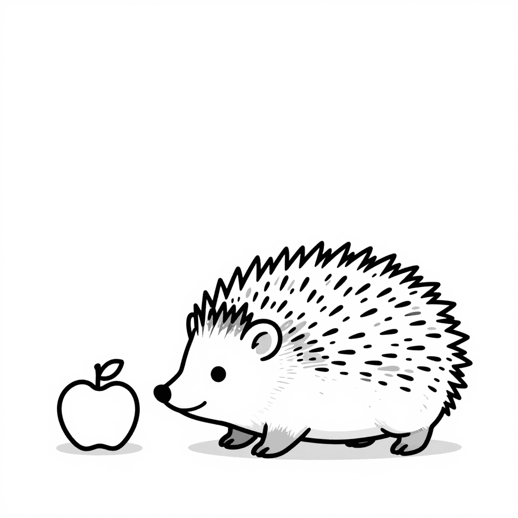 A Hedgehog With Apple Coloring Page - free printable coloring page for kids to download