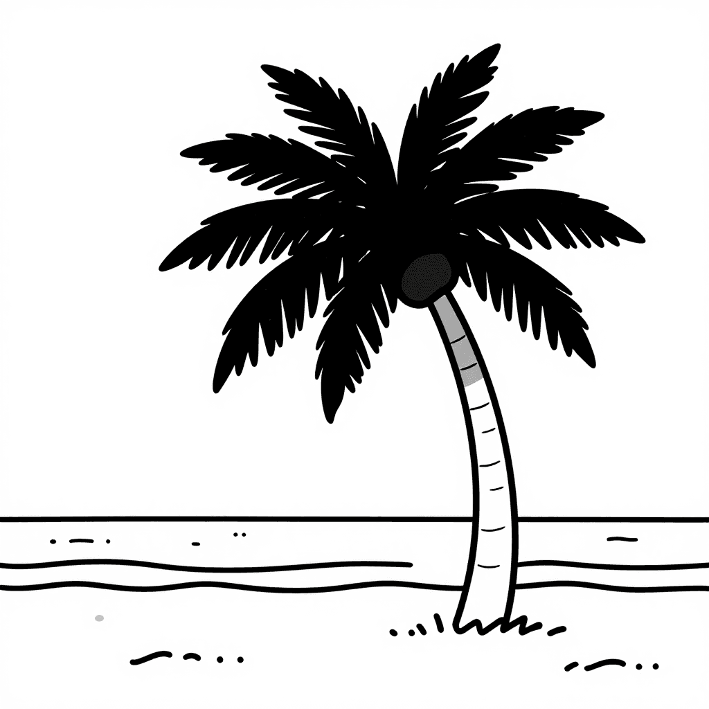 Palm Tree On Beach Coloring Page - free printable coloring page for kids to download