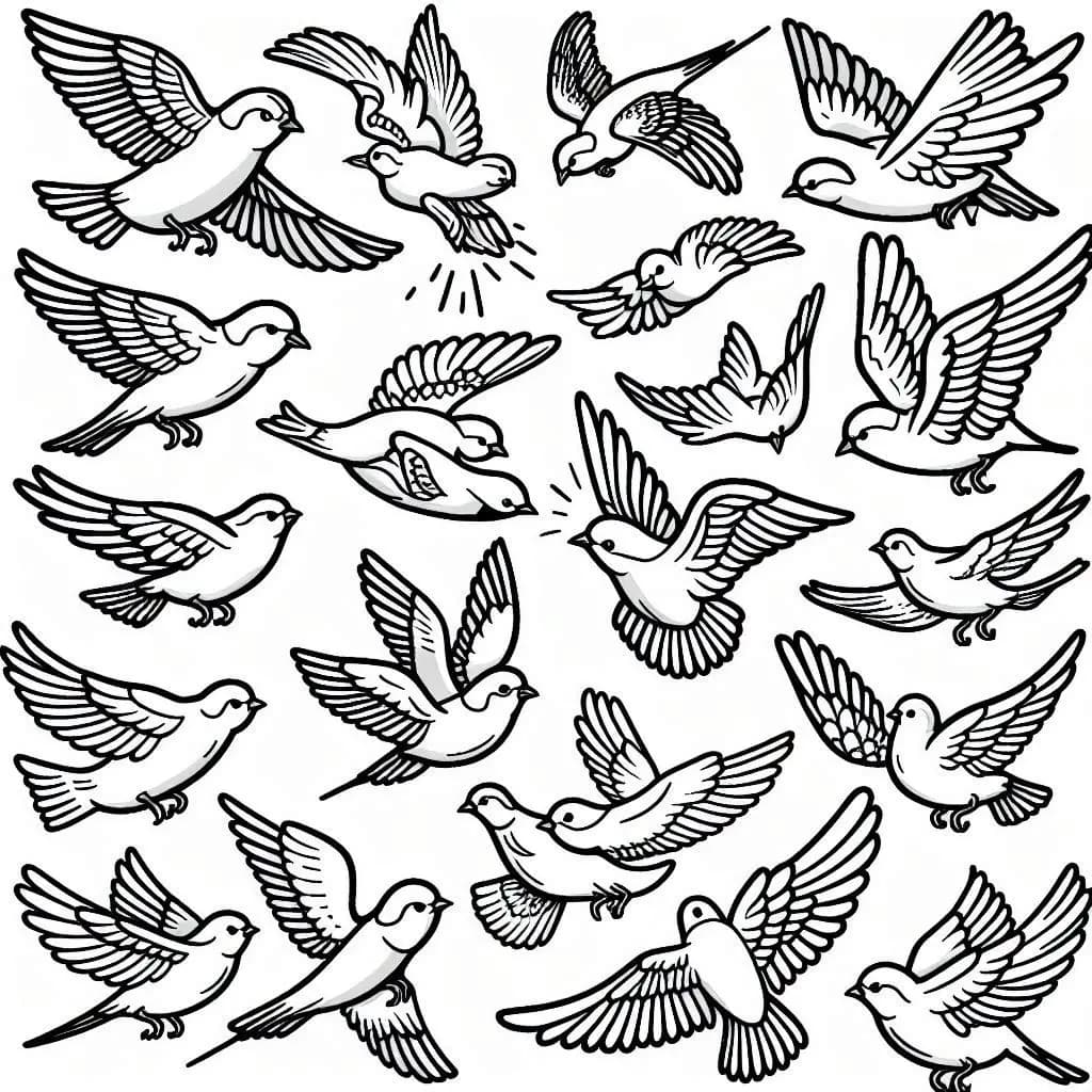 Flying Birds – Graceful Wings in the Sky - free printable coloring page for kids to download
