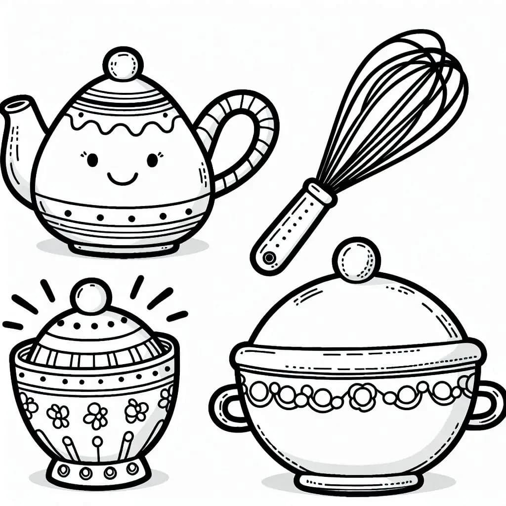 Kitchen Colors: Beautiful Cooking Tools  - free printable coloring page for kids to download