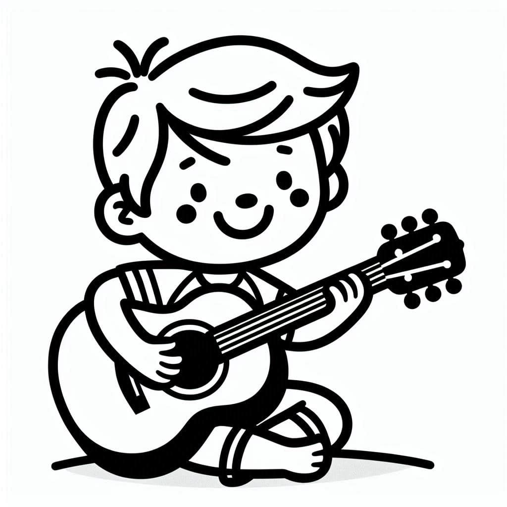 A Boy Play Guitar - Rocking Free Coloring Pages for Music Fans! - free coloring page image 2 of 4