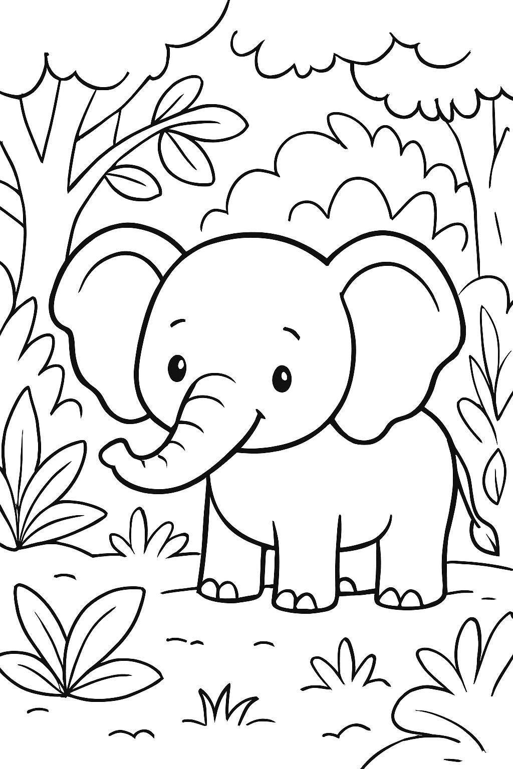 Cute Elephant Coloring Page for Kids - free coloring page image 6 of 8