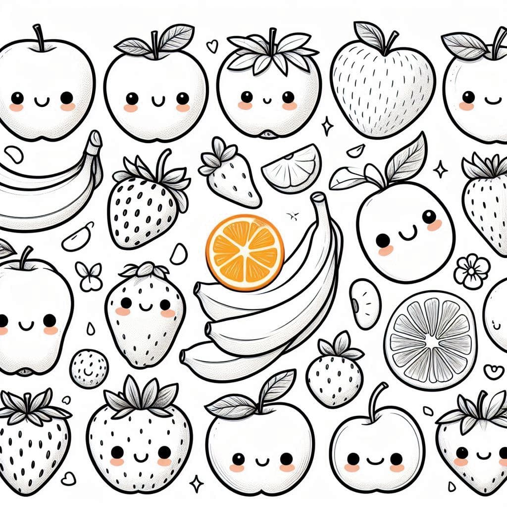 Fruits with Cute Faces - Sweet & Playful Free Coloring Pages! - free coloring page image 2 of 4
