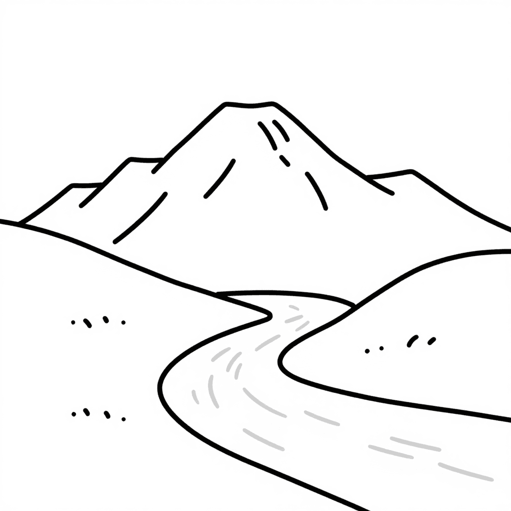 Mountain With River Coloring Page - free coloring page image 1 of 3
