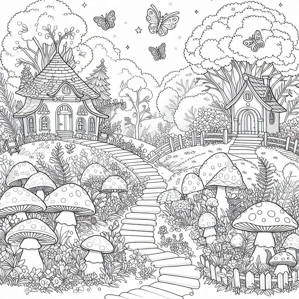 Fairy Village - Whimsical Free Coloring Pages for Magical Minds! - free coloring page image 2 of 4