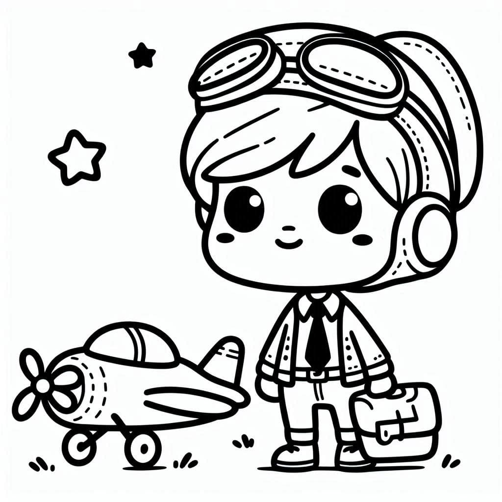 Pilot Boy and Plane - Sky-High Free Coloring Pages for Young Aviators! - free coloring page image 3 of 4