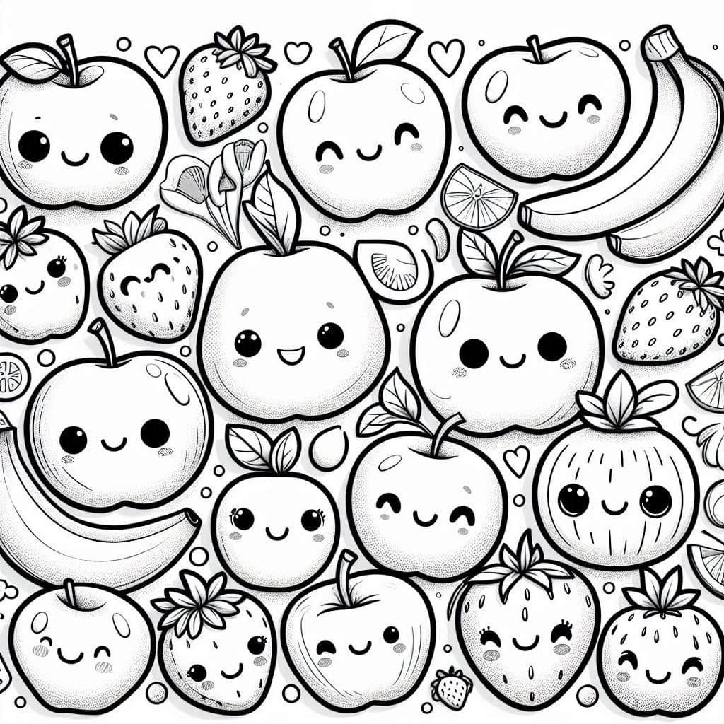 Fruits with Cute Faces - Sweet & Playful Free Coloring Pages! - free coloring page image 4 of 4