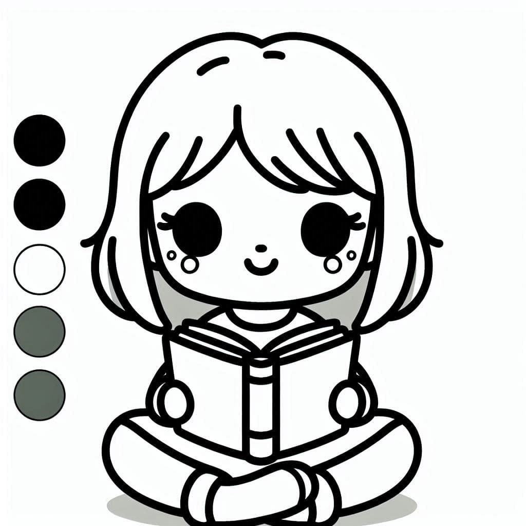 A Girl Reading a Book - Cozy Free Coloring Pages for Young Bookworms! - free coloring page image 3 of 4