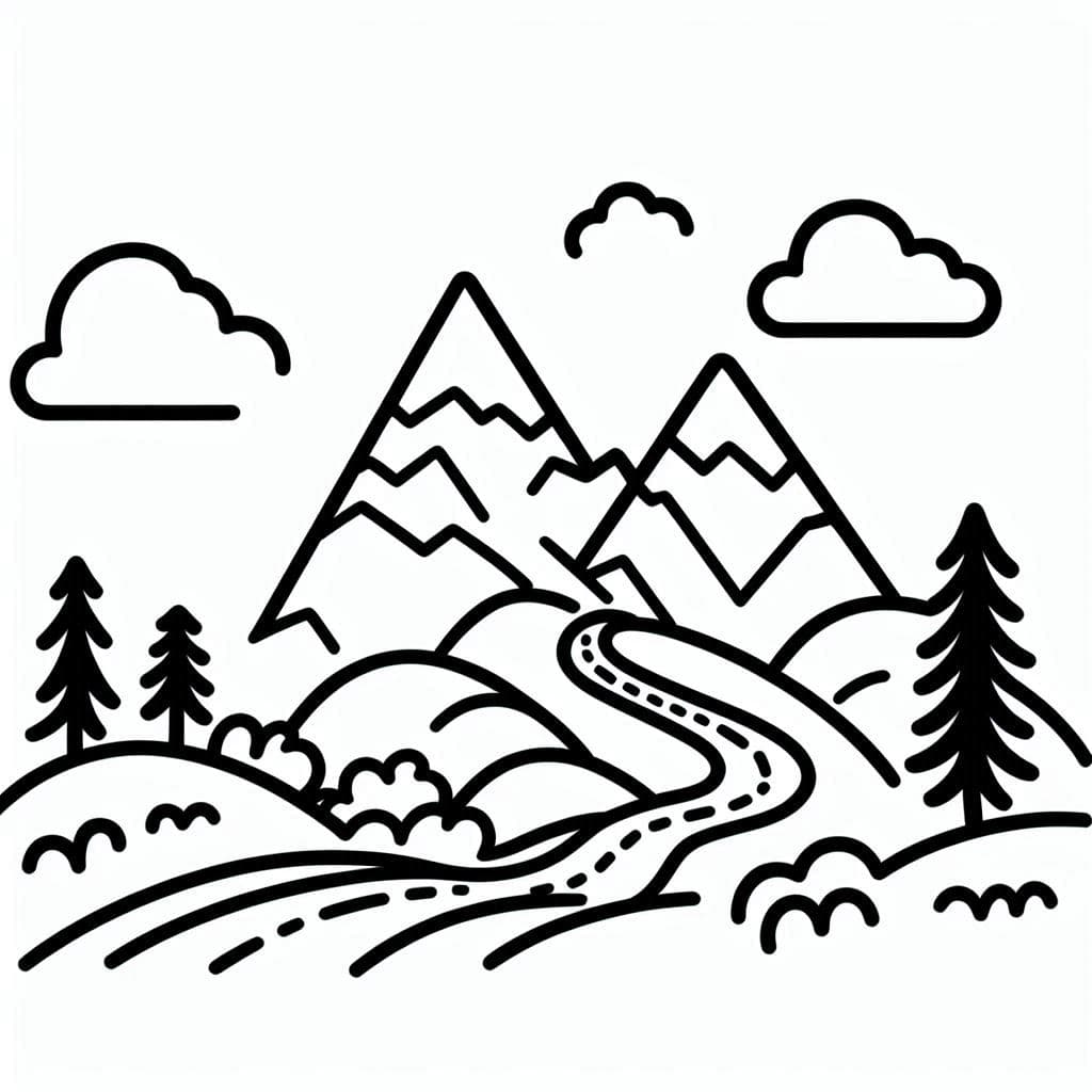 Mountain with Road - Scenic Free Coloring Pages for Adventure Lovers! - free coloring page image 2 of 4