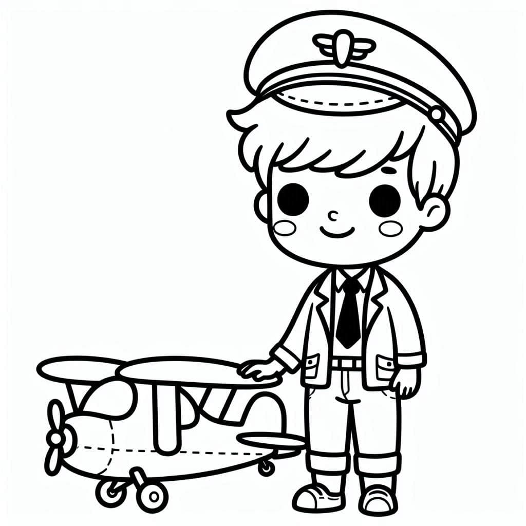 Pilot Boy and Plane - Sky-High Free Coloring Pages for Young Aviators! - free coloring page image 2 of 4