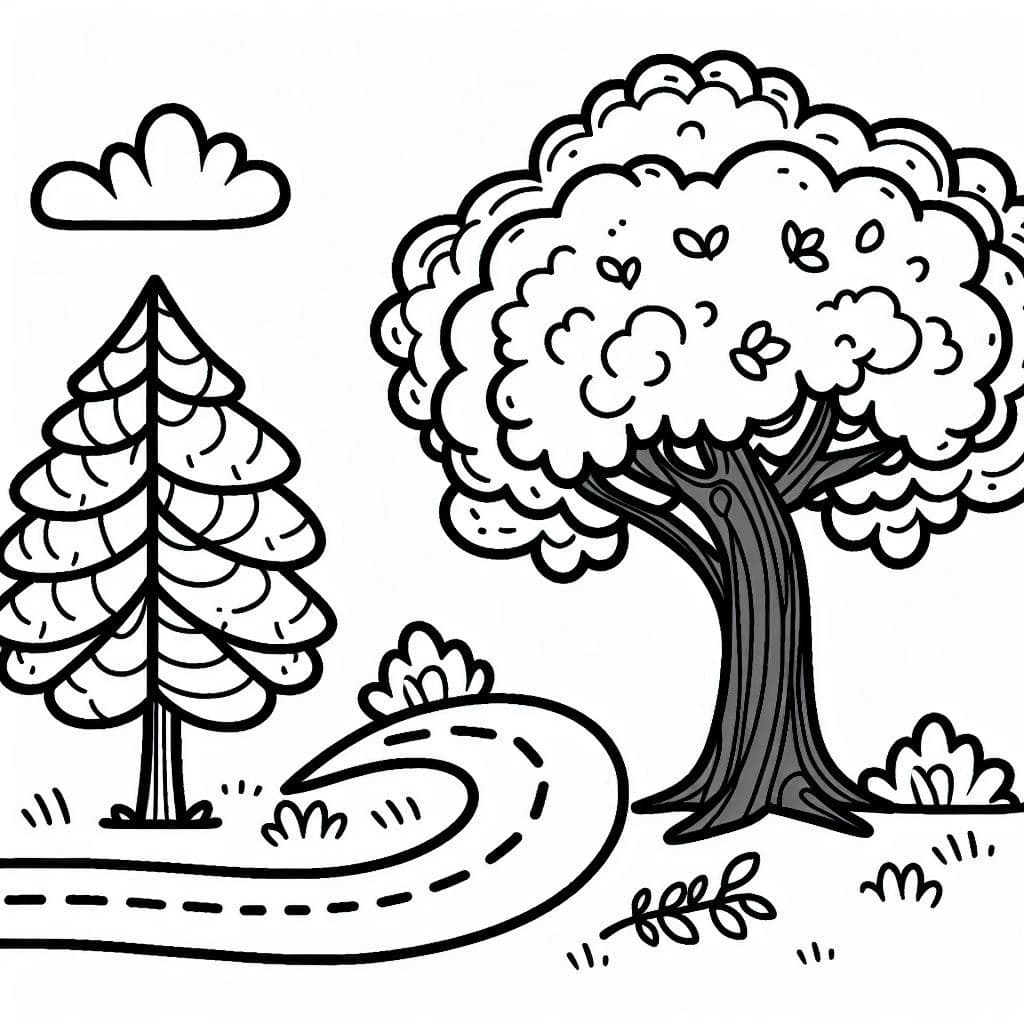 A Tree with road - Nature-Inspired Free Coloring Pages for All Ages! - free coloring page image 3 of 4