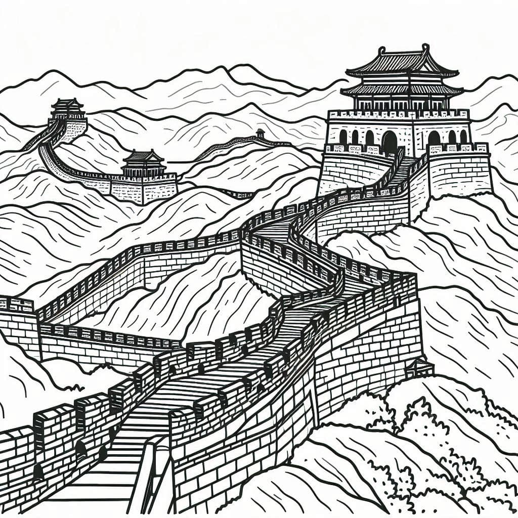 Great Wall of China - Majestic Free Coloring Pages for History & Adventure Lovers! - free coloring page image 3 of 4