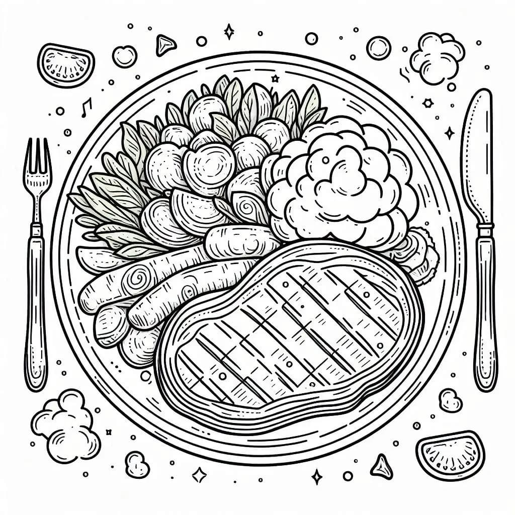 Tasty Foods on a Plate - free coloring page image 4 of 6