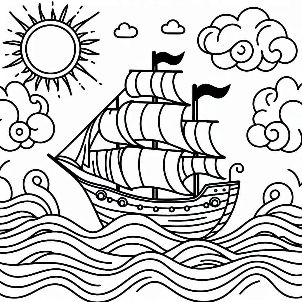 Ship in the Sea – A Relaxing and Adventurous Coloring Experience! - free coloring page image 3 of 4