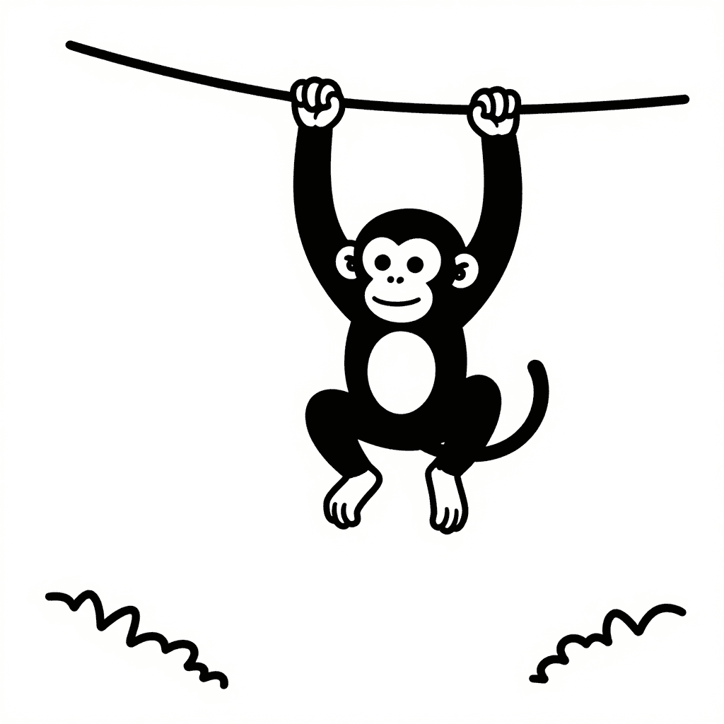 A Monkey Swinging On Vine Coloring Page - free coloring page image 1 of 3