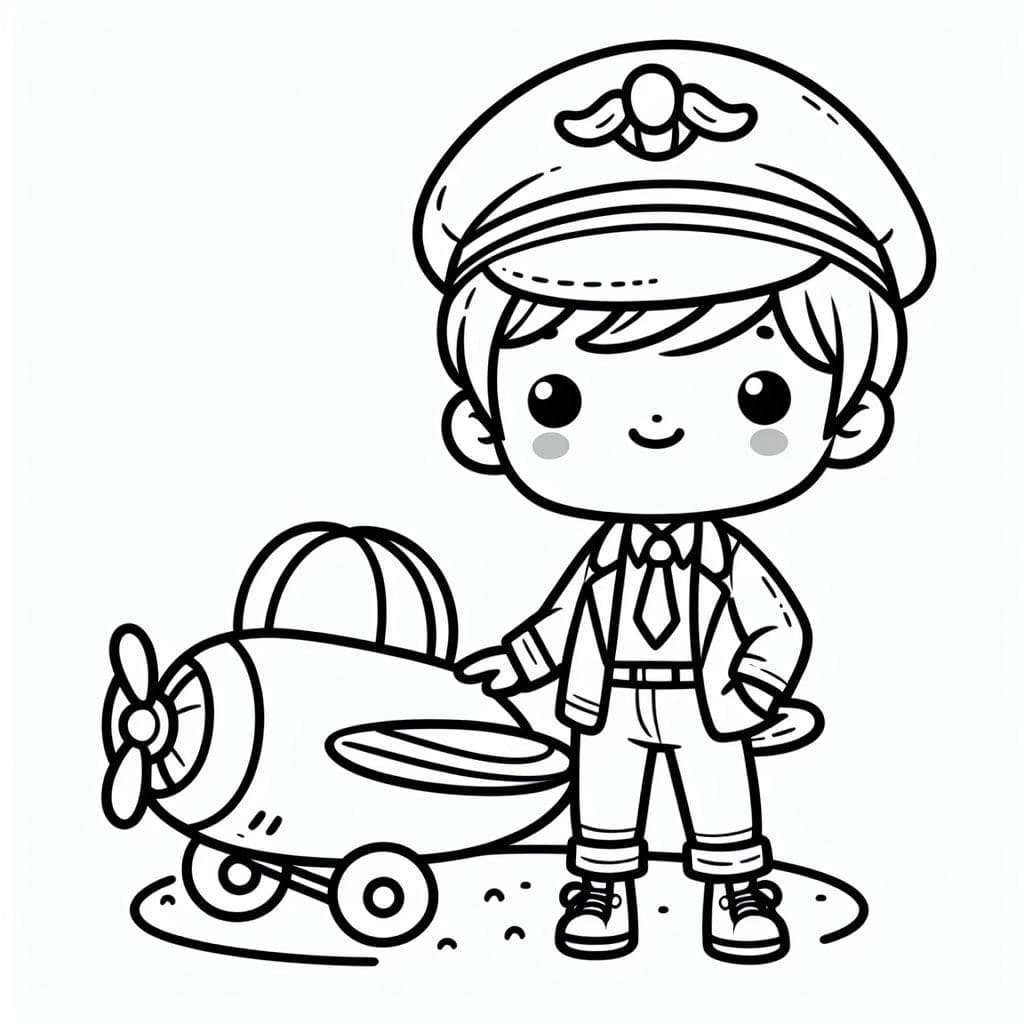 Pilot Boy and Plane - Sky-High Free Coloring Pages for Young Aviators! - free coloring page image 4 of 4