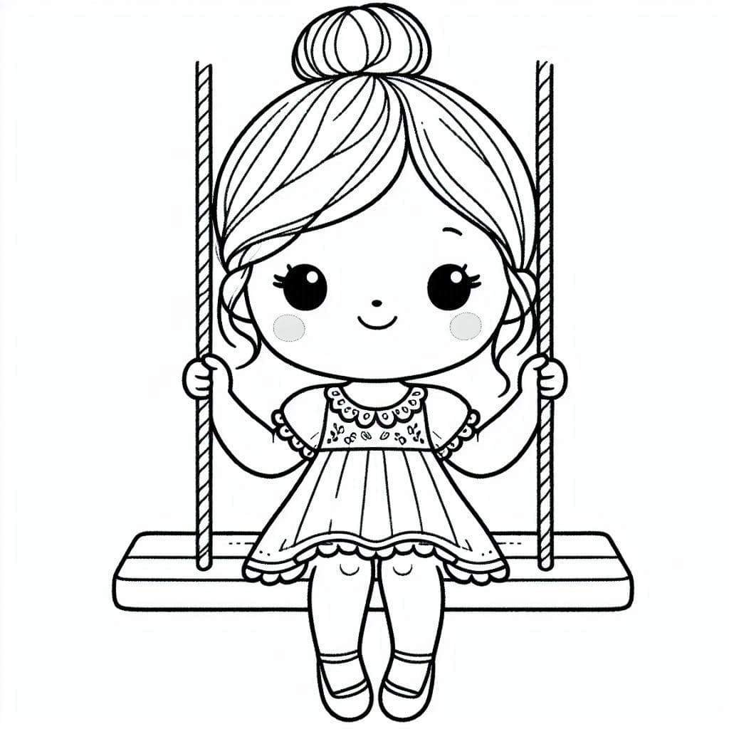 Little Girl on a Swing - Joyful Free Coloring Pages for Sunny Days! - free coloring page image 3 of 4