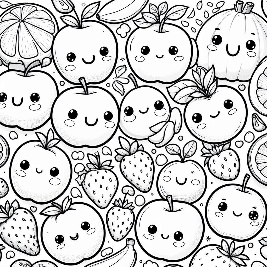 Fruits with Cute Faces - Sweet & Playful Free Coloring Pages! - free coloring page image 3 of 4