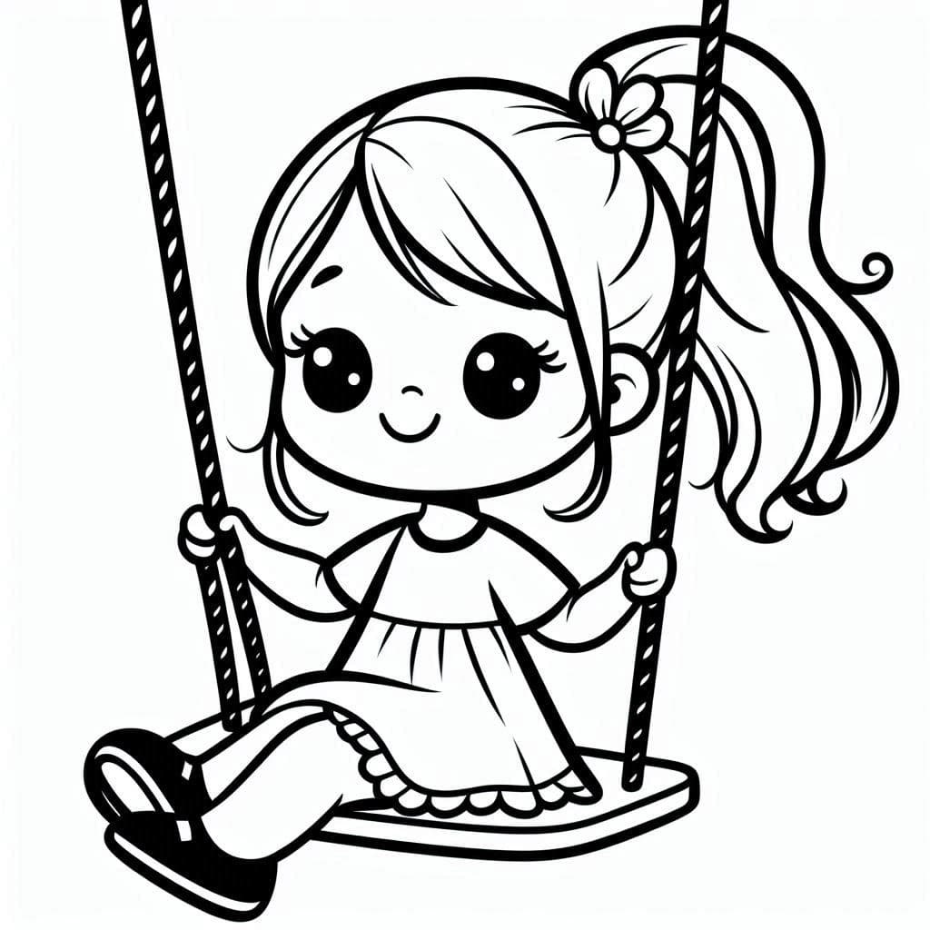Little Girl on a Swing - Joyful Free Coloring Pages for Sunny Days! - free coloring page image 2 of 4