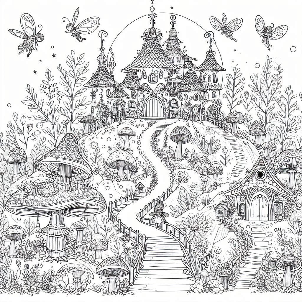 Fairy Village - Whimsical Free Coloring Pages for Magical Minds! - free coloring page image 3 of 4
