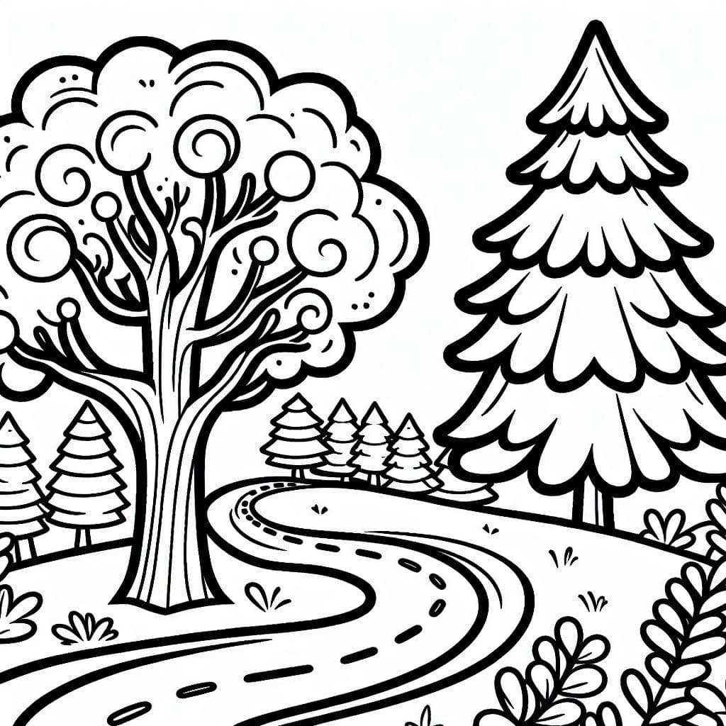 A Tree with road - Nature-Inspired Free Coloring Pages for All Ages! - free coloring page image 2 of 4