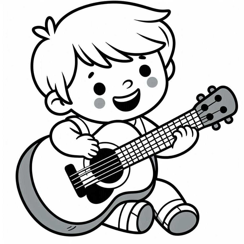 A Boy Play Guitar - Rocking Free Coloring Pages for Music Fans! - free coloring page image 4 of 4