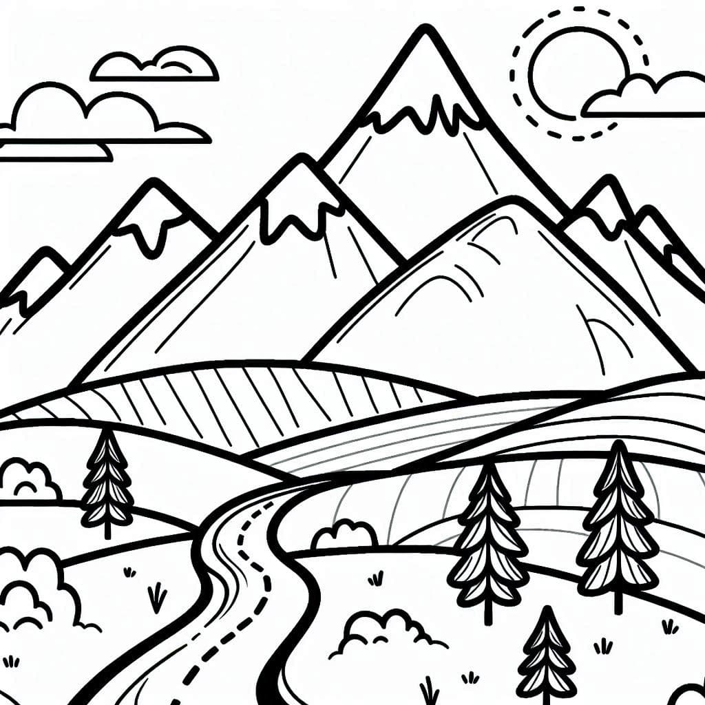 Mountain with Road - Scenic Free Coloring Pages for Adventure Lovers! - free coloring page image 3 of 4