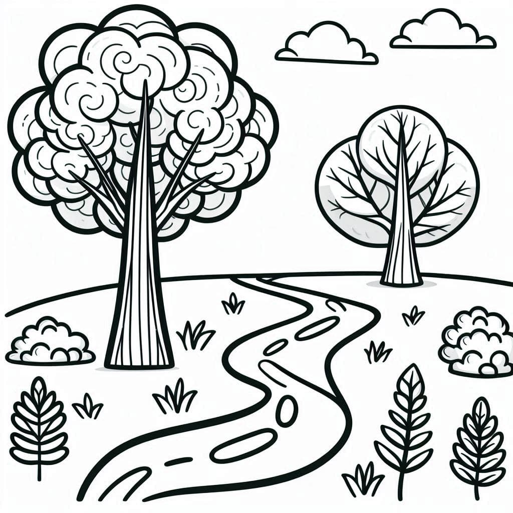 A Tree with road - Nature-Inspired Free Coloring Pages for All Ages! - free coloring page image 4 of 4