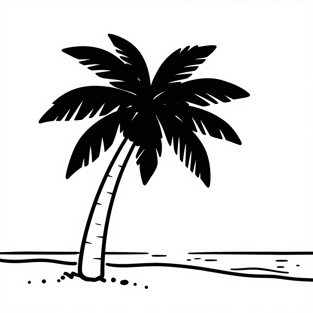 Palm Tree On Beach Coloring Page - free coloring page image 1 of 3
