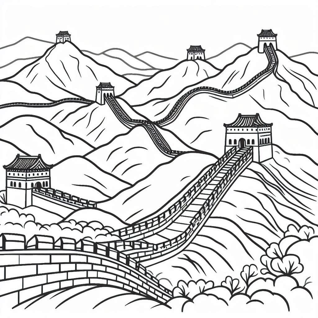 Great Wall of China - Majestic Free Coloring Pages for History & Adventure Lovers! - free coloring page image 2 of 4