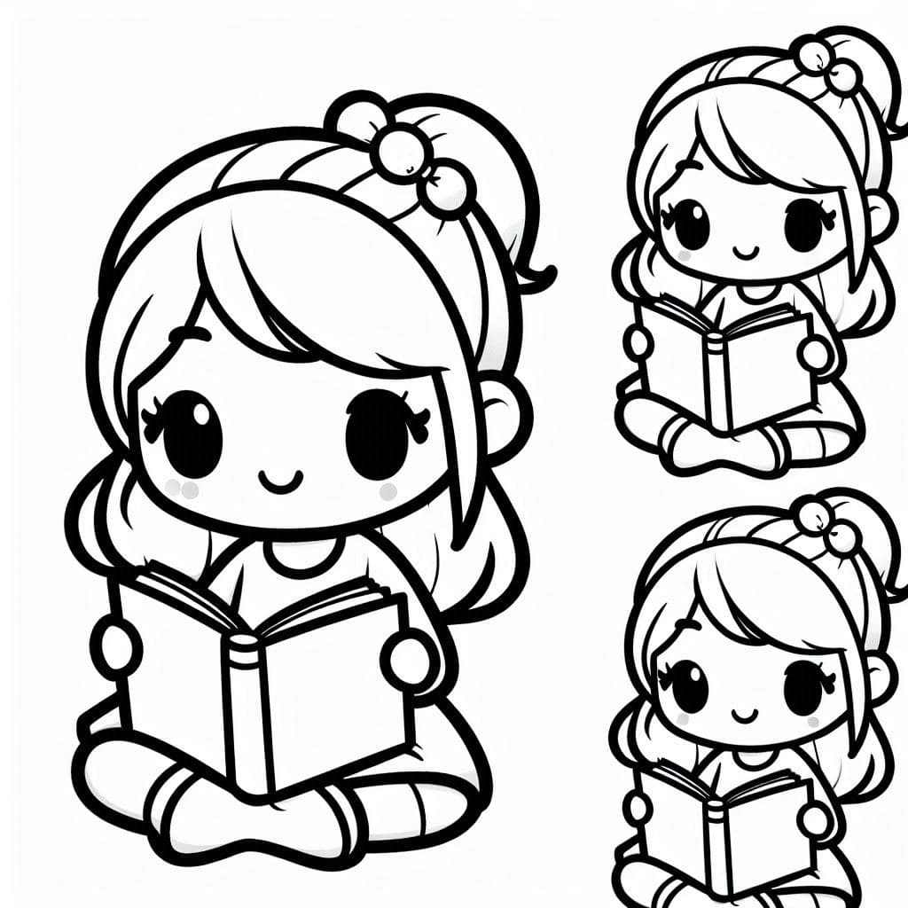 A Girl Reading a Book - Cozy Free Coloring Pages for Young Bookworms! - free coloring page image 2 of 4