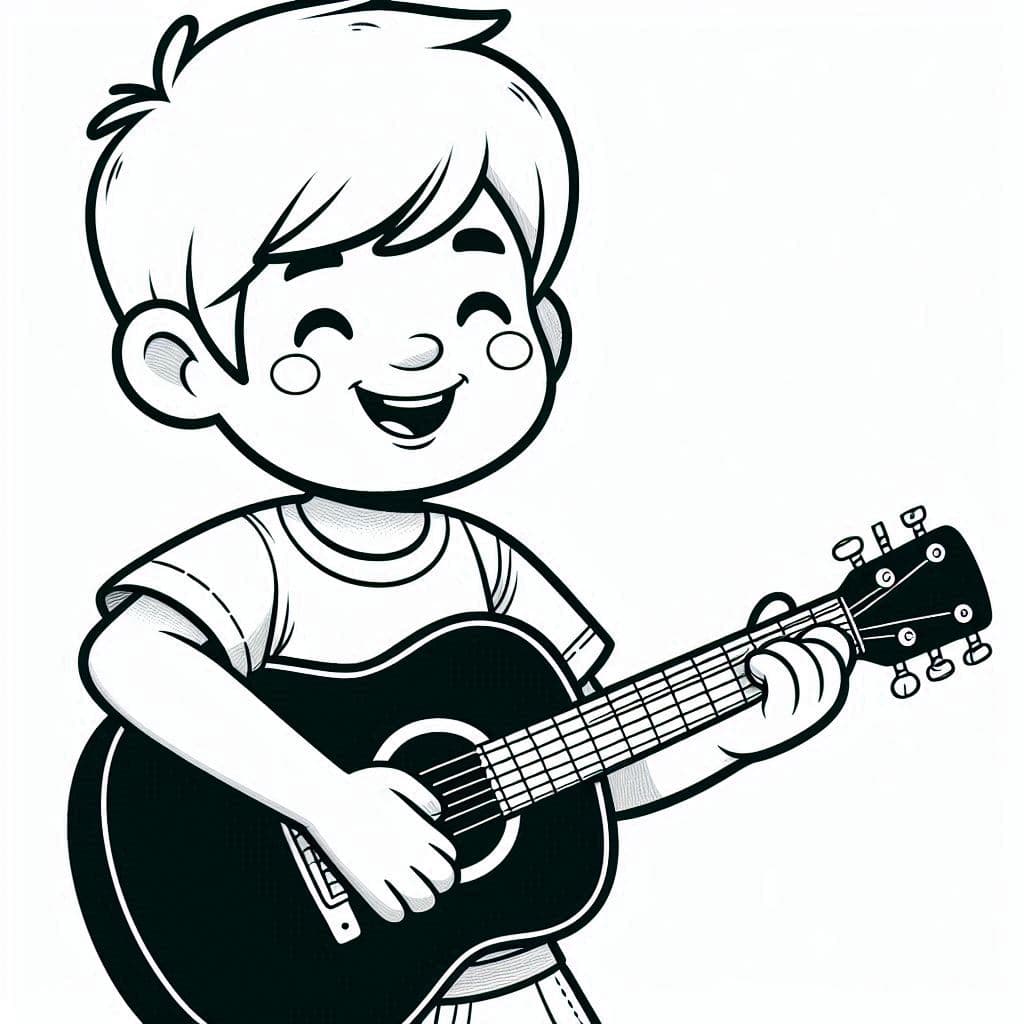 A Boy Play Guitar - Rocking Free Coloring Pages for Music Fans! - free coloring page image 3 of 4